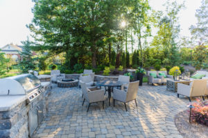 Patio with seating and grill in Charlotte, NC